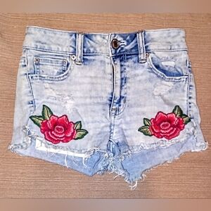 American Eagle Embroidered Denim Women Highrise Shorts Size 0